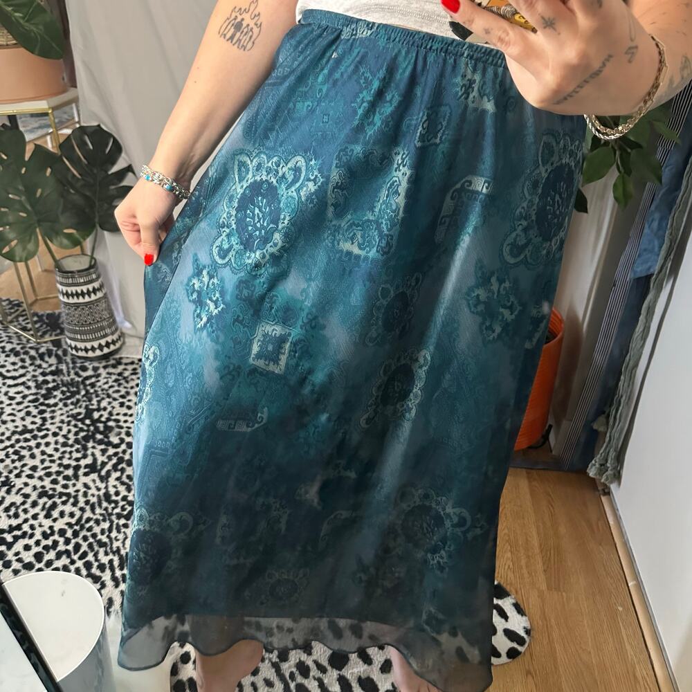 Vintage Floral A-Line Maxi Skirt Blue Retro 90s Hippie - Picture 5 of 5